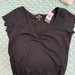 Hollister Black Ribbed V-Neck Short Sleeve Tee